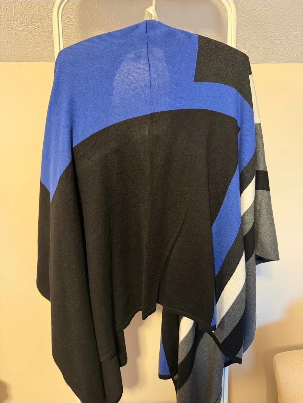 Coldwater Creek geometric blue black cotton rabbit hair blend wrap with - OS